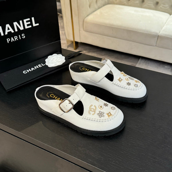 CC 25C Sandalo Mule Bianco Pelle di Vacchetta Importata 212943