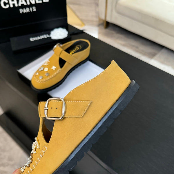 CC 25C Sandalo Mule Giallo Canarino Pelle di Vacchetta Importata 212944