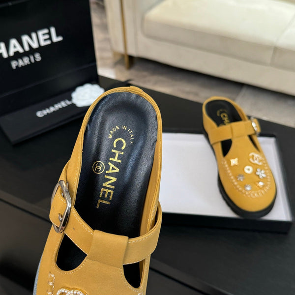 CC 25C Sandalo Mule Giallo Canarino Pelle di Vacchetta Importata 212944