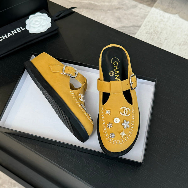 CC 25C Sandalo Mule Giallo Canarino Pelle di Vacchetta Importata 212944