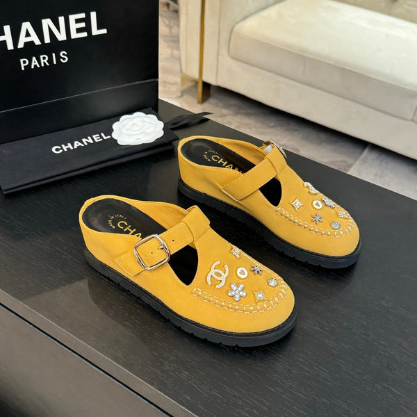 CC 25C Sandalo Mule Giallo Canarino Pelle di Vacchetta Importata 212944