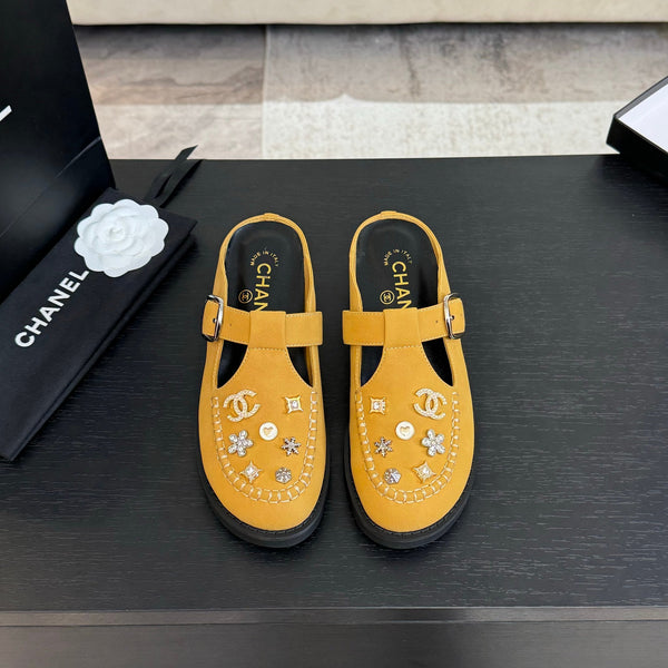 CC 25C Sandalo Mule Giallo Canarino Pelle di Vacchetta Importata 212944