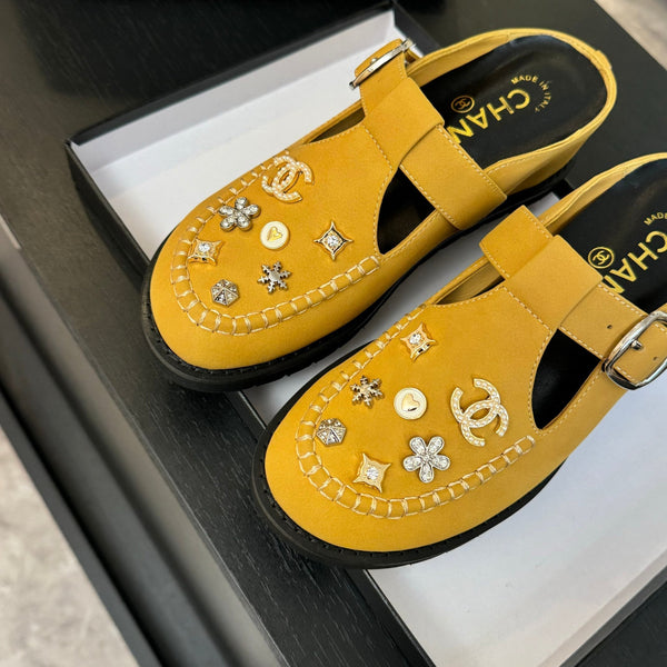 CC 25C Sandalo Mule Giallo Canarino Pelle di Vacchetta Importata 212944