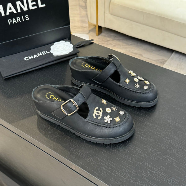 CC 25C Sandalo Mule Nero Pelle di Vacchetta Importata 212946