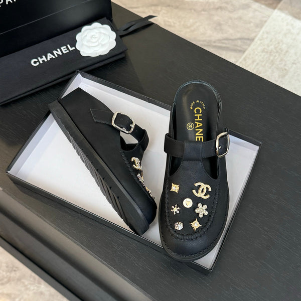CC 25C Sandalo Mule Nero Pelle di Vacchetta Importata 212946