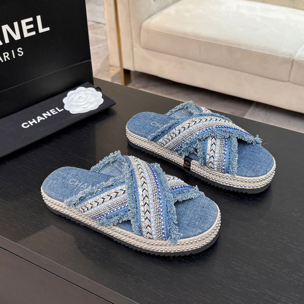 Ciabatta CC 25C con suola spessa in tessuto denim nero e blu acciaio 213232