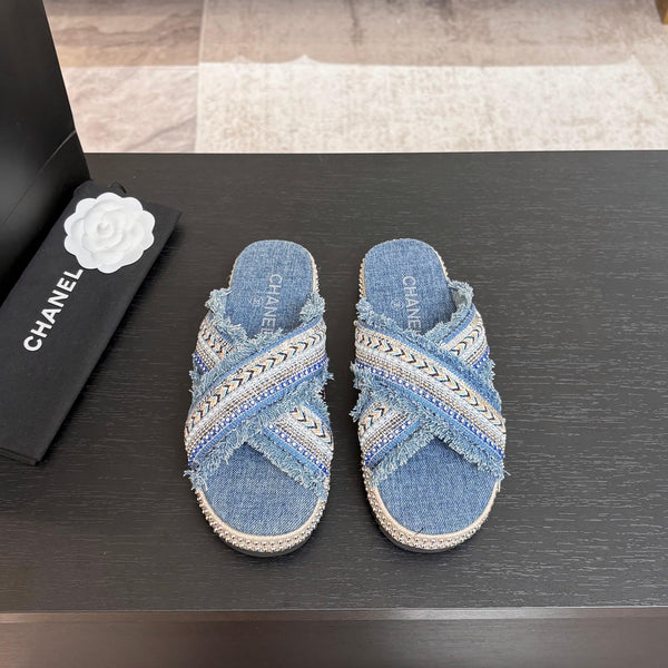 Ciabatta CC 25C con suola spessa in tessuto denim nero e blu acciaio 213232
