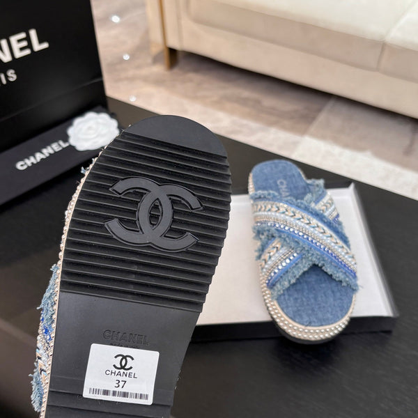 Ciabatta CC 25C con suola spessa in tessuto denim nero e blu acciaio 213232
