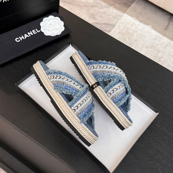 Ciabatta CC 25C con suola spessa in tessuto denim nero e blu acciaio 213232