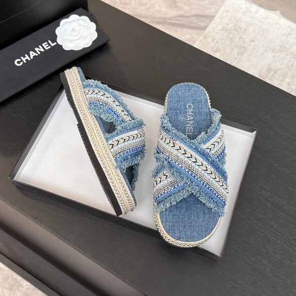 Ciabatta CC 25C con suola spessa in tessuto denim nero e blu acciaio 213232
