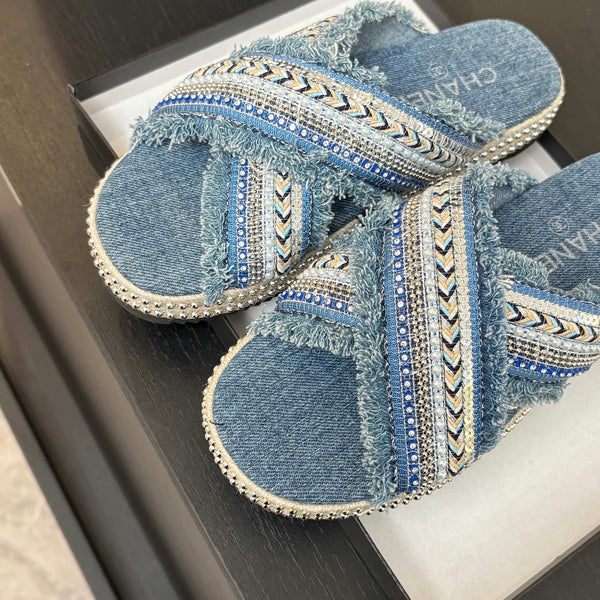 Ciabatta CC 25C con suola spessa in tessuto denim nero e blu acciaio 213232