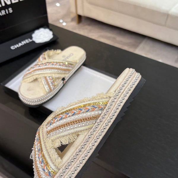 Ciabatta CC 25C con suola spessa in tessuto bianco Navajo denim nero 213233