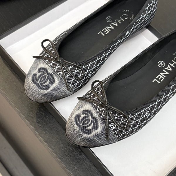 CC 25 Ballerina Nera Grigia Trapuntata in Denim