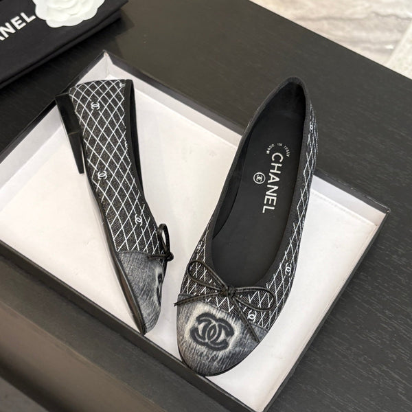 CC 25 Ballerina Nera Grigia Trapuntata in Denim