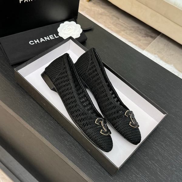 CC 25P Ballerina Nera Rafia Grande Logo