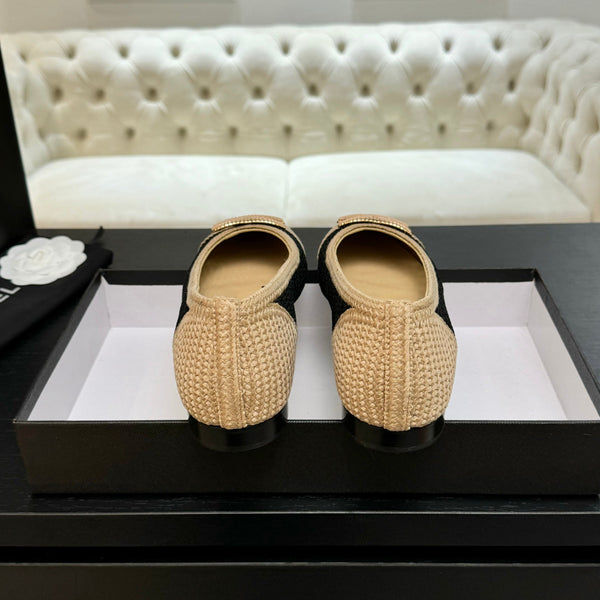 CC 25P Ballerina Nera Beige Rafia Grande Logo