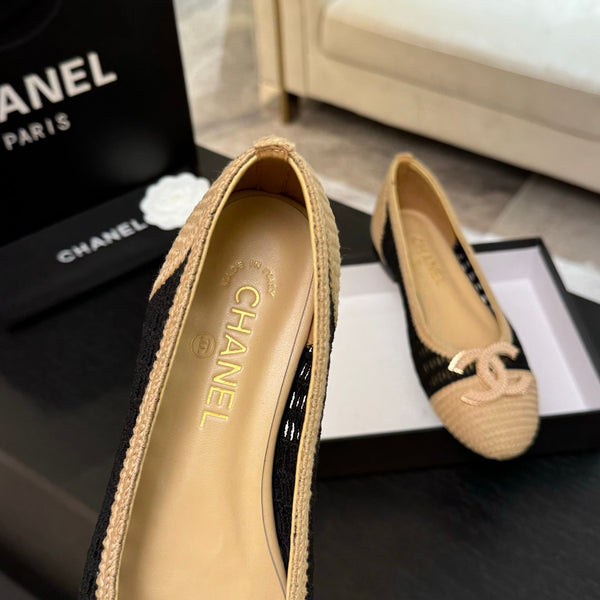 CC 25P Ballerina Nera Beige Rafia Grande Logo