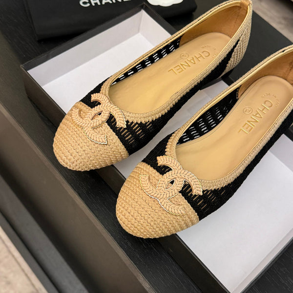 CC 25P Ballerina Nera Beige Rafia Grande Logo