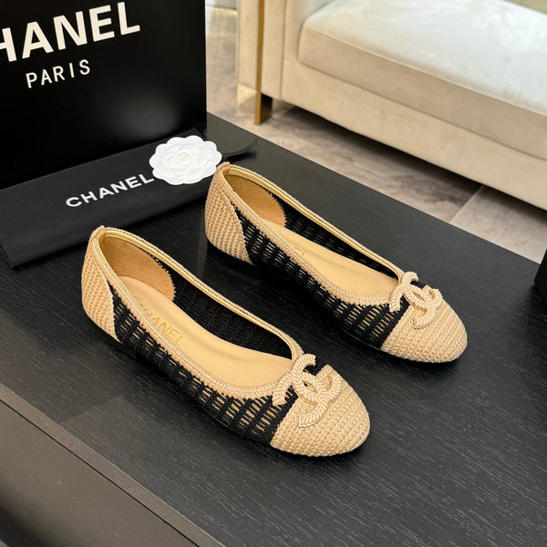 CC 25P Ballerina Nera Beige Rafia Grande Logo