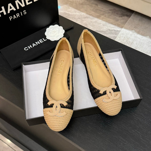 CC 25P Ballerina Nera Beige Rafia Grande Logo