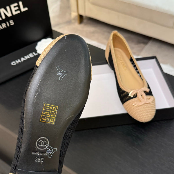 CC 25P Ballerina Nera Beige Rafia Grande Logo