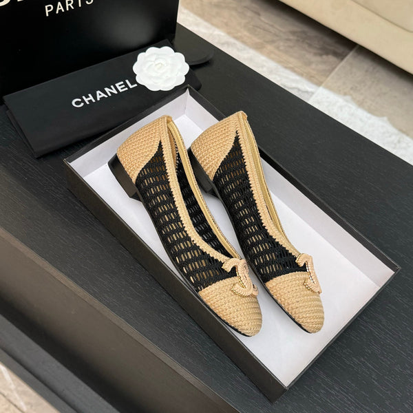 CC 25P Ballerina Nera Beige Rafia Grande Logo