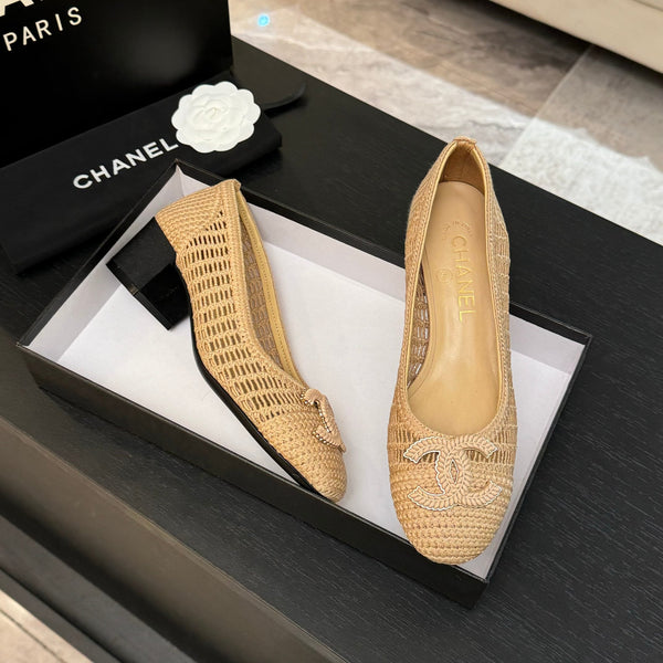 CC 25P Tacco da ballerina 50mm Rafia beige Logo grande