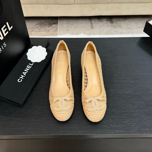 CC 25P Tacco da ballerina 50mm Rafia beige Logo grande