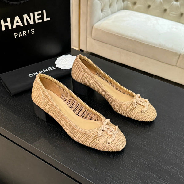 CC 25P Tacco da ballerina 50mm Rafia beige Logo grande