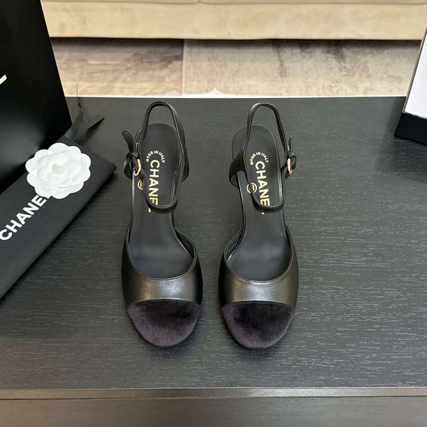 CC 25S Slingback 85mm Black Calfskin Purple Suede