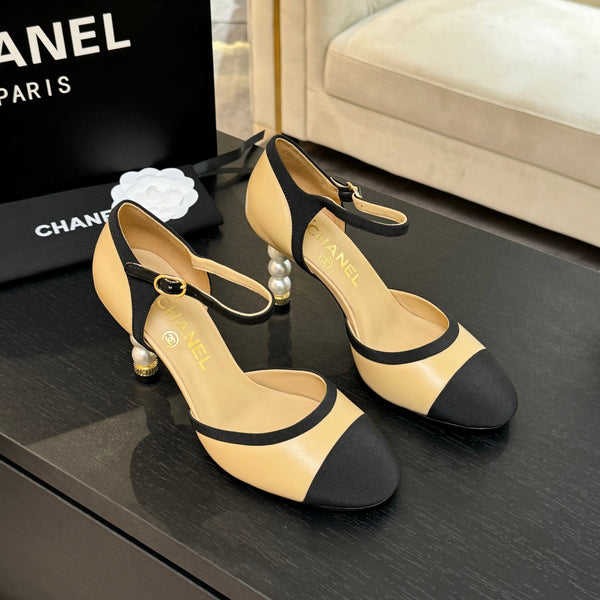 CC 25S Slingback 85mm Pelle di vitello beige Grosgrain nero