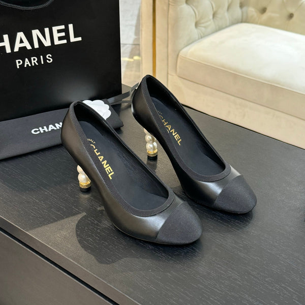 CC 25S Pump 85mm Black Calfskin Grosgrain
