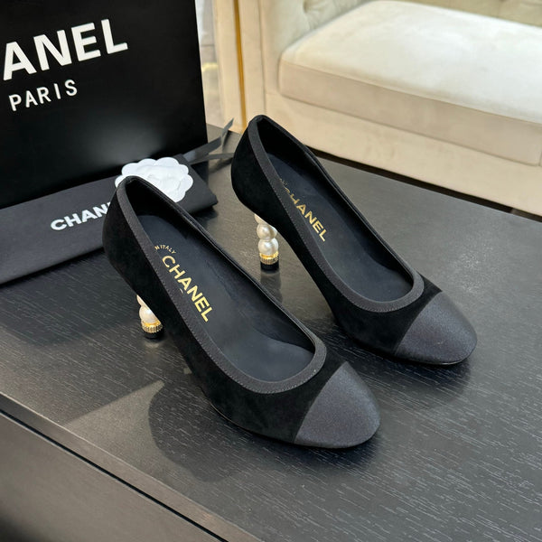 CC 25S Pump 85mm Nero Suede Grosgrain