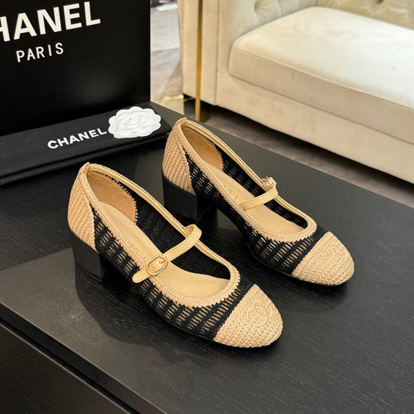 CC 25P Mary Jane 50mm Beige Black Raffia 373791