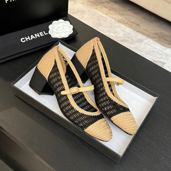 CC 25P Mary Jane 50mm Beige Black Raffia 373791