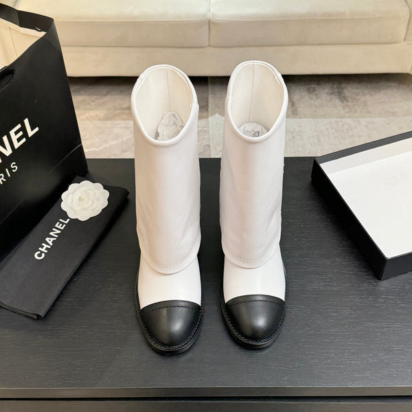 CC 26s Chunky Heel Trouser Ankle Boots Black White Sheepskin 673036