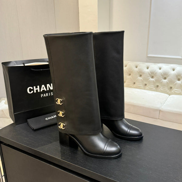 CC 26s Chunky Heel Trouser Boots Black Sheepskin 673036