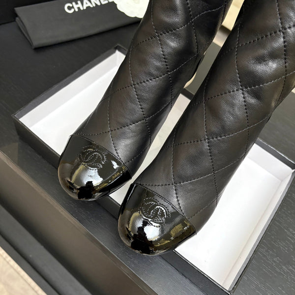 CC 26s Mid-Calf Pearl Boots 6.5CM  Black Quited Calfskin 957731