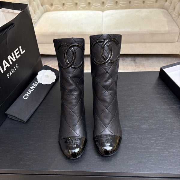 CC 26s Mid-Calf Pearl Boots 6.5CM  Black Quited Calfskin 957731