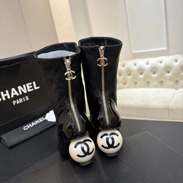 CC 26s Mid-Calf Pearl Boots 6.5CM  Black Quited Calfskin 957731
