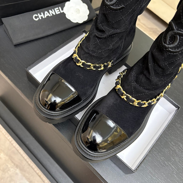 CC 26s Combat Boots Quilted Black Suede Black Patent Calfskin 957756