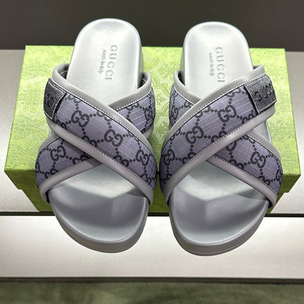 Sandali da uomo GG in pelle di poliestere viola grigio 547242