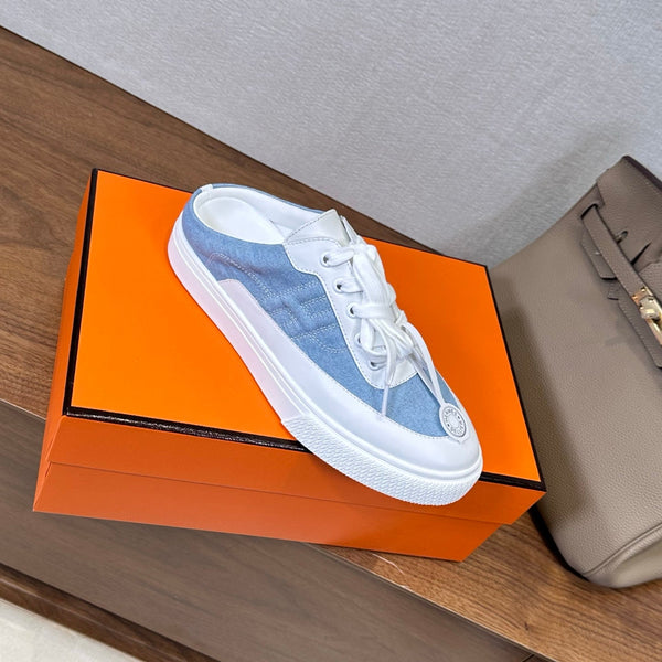 HM Deep Sneaker White Blue Cowhide Fabric 543802