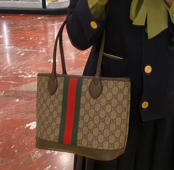 BORSA GG OPHIDIA PICCOLA DA 25 LT IN TELA BEIGE ED EBANO