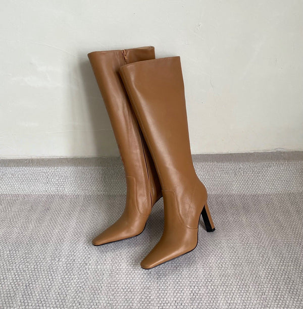 YSL Jill Boots 75mm Brown Smooth Cafskin 429096