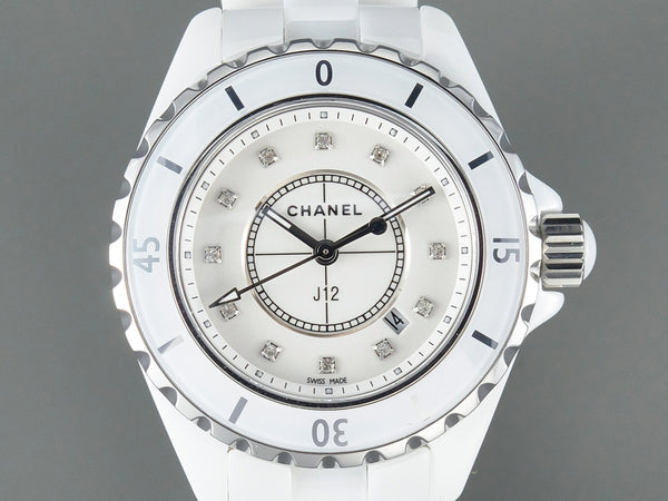 J12 Date Quartz Ceramica Bianca Numeri di Diamanti Quadrante Bianco 