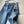 LV Flower Leather Label Straight Jeans Blue Cotton