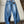 LV Flower Leather Label Straight Jeans Blue Cotton