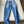 LV Flower Leather Label Straight Jeans Blue Cotton