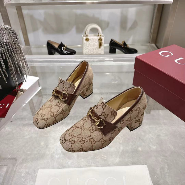 GG Women's Loafer Pump 55mm Horsebit Beige Canvas 502604